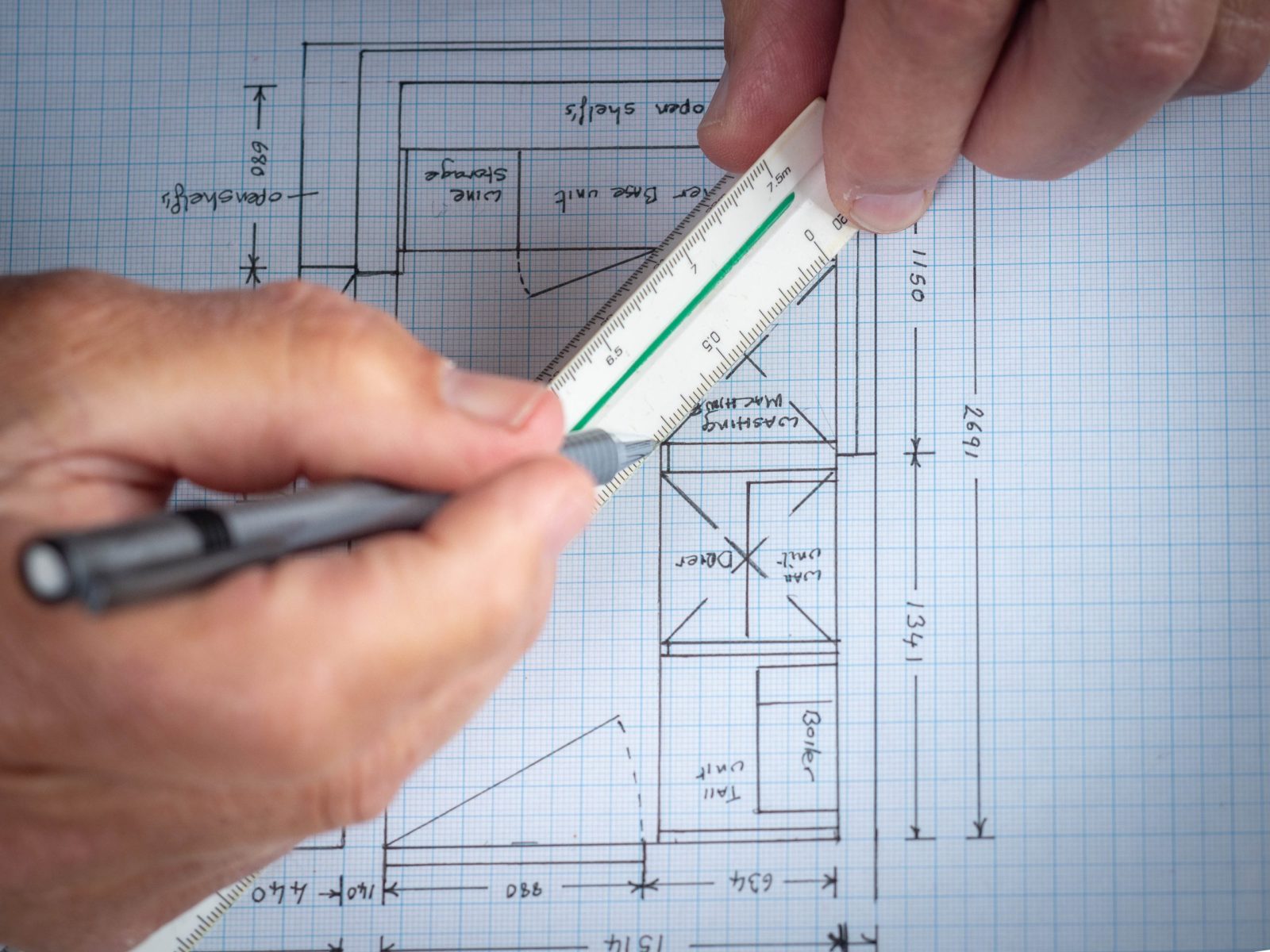 A scale drawing of a kitchen with Nest Interiors Shropshire